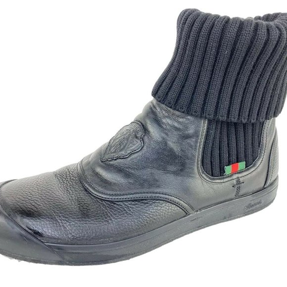 GUCCI Ankle Boots Mens 8.5 - 9 Black Leather KNIT - Picture 1 of 12